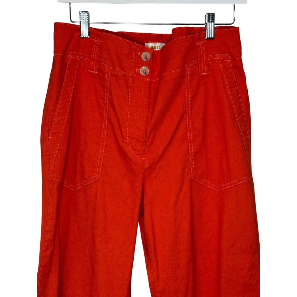 Maeve Colette Anthropologie Pants 10 Orange Linen Blend Wide Leg High Rise - Picture 4 of 11